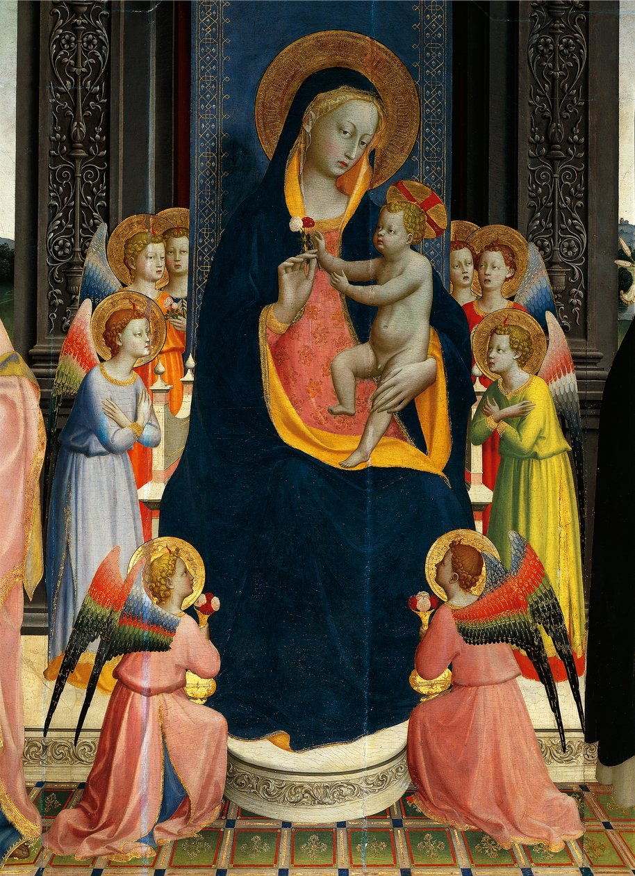 Madonna et Enfant en majesté avec des saints par Giovanni da Fiesole dit Fra Angelico (1400-vers 1455), tempera sur bois, (détail) - Fra (c.1387 1455) Angelico