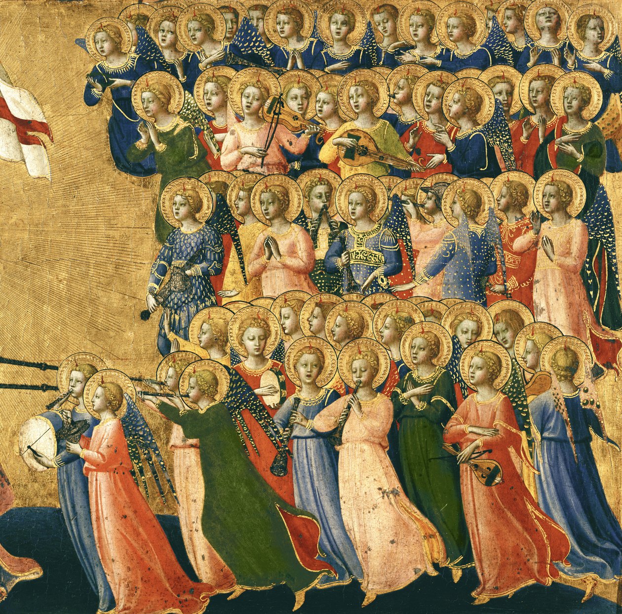 Christ glorifié dans la cour du ciel, détail des anges musiciens du côté droit, 1419-35 (détail) - Fra Angelico