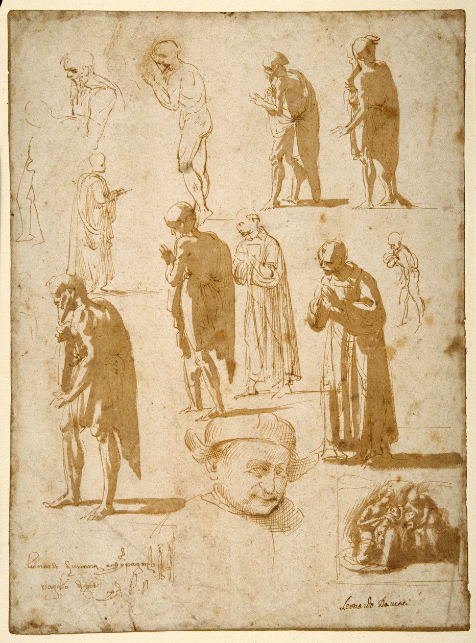 Études de figures masculines, nues et drapées, dont deux en habit monastique - Fra Diamante