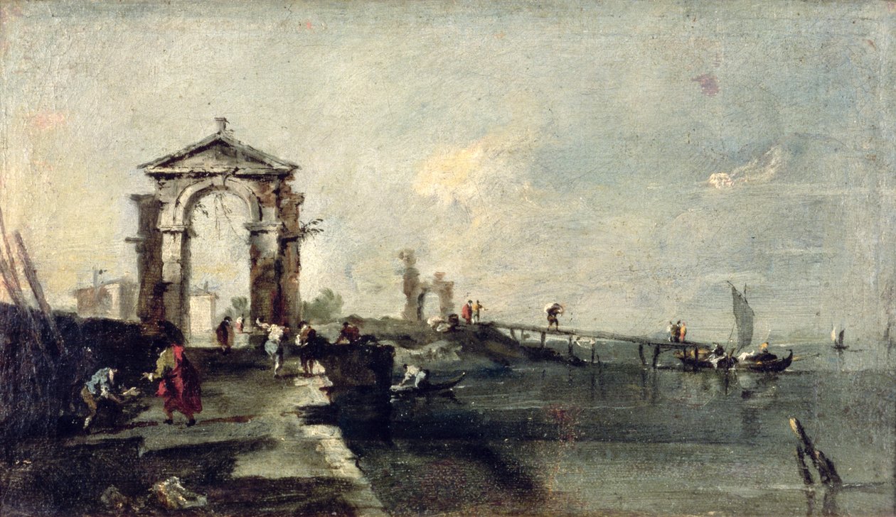 Capriccio avec une arche et un débarcadère, c.1750 - Francesco Guardi