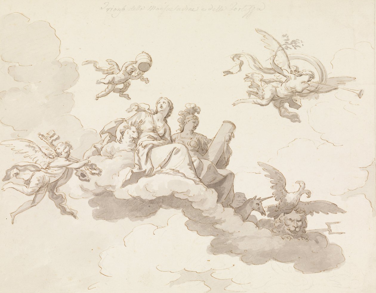 Conception pour un plafond peint - Triomphe de la douceur et de la force - Francesco Manno