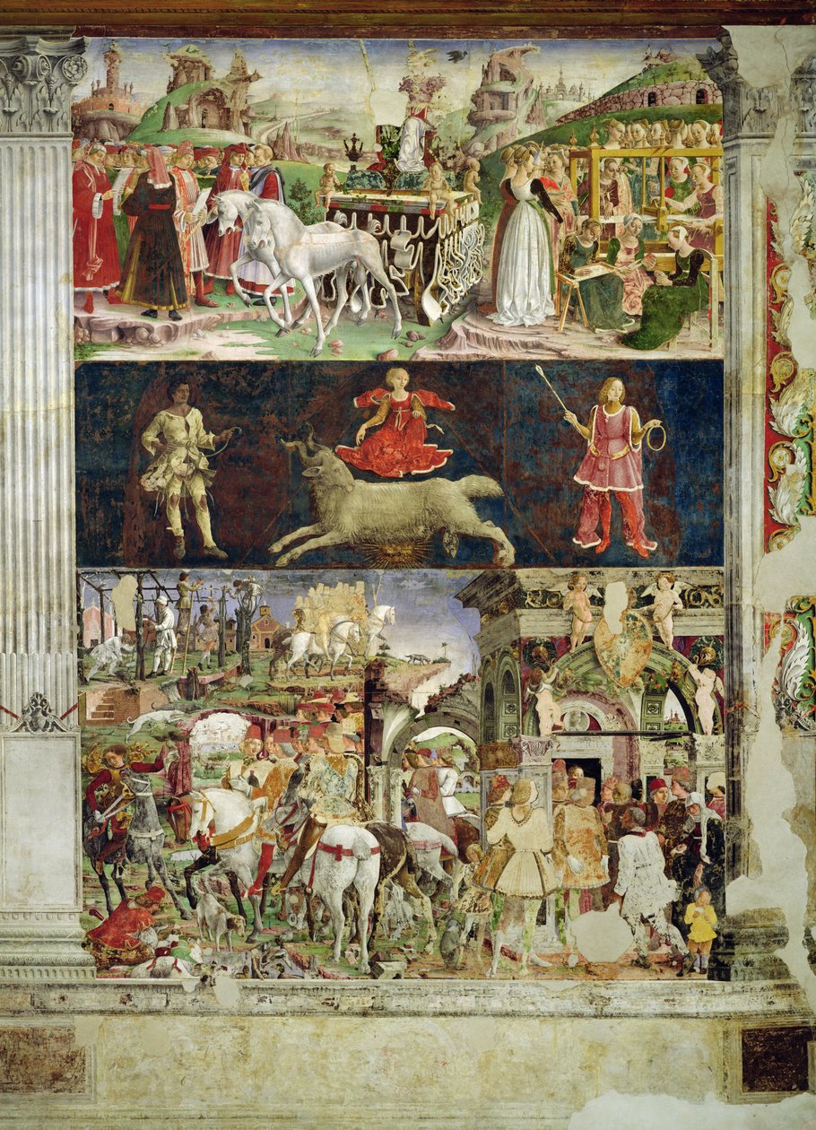 Allégorie de Mars : le triomphe de Minerve, le symbole astrologique du Bélier et Borso d