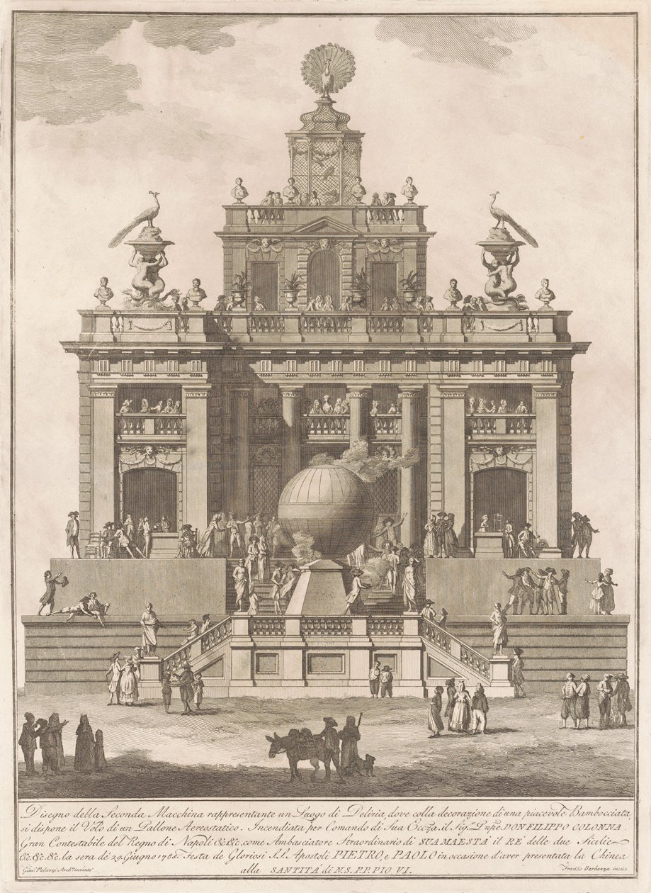 La Seconde Machine pour la Chinea de 1785 : Un Palais de Plaisir avec un Ballon à Air - Francesco Barbazza, after Giuseppe Palazzi
