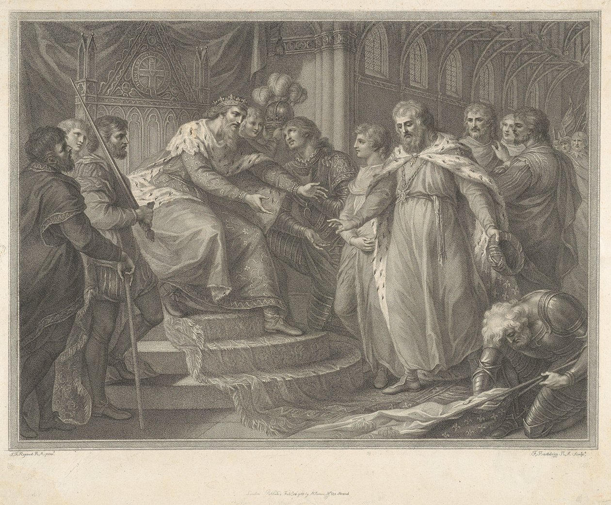 Édouard, prince de Galles, présentant à son père Édouard III le roi Jean de France captif et ses fils après la bataille de Poitiers - Francesco Bartolozzi
