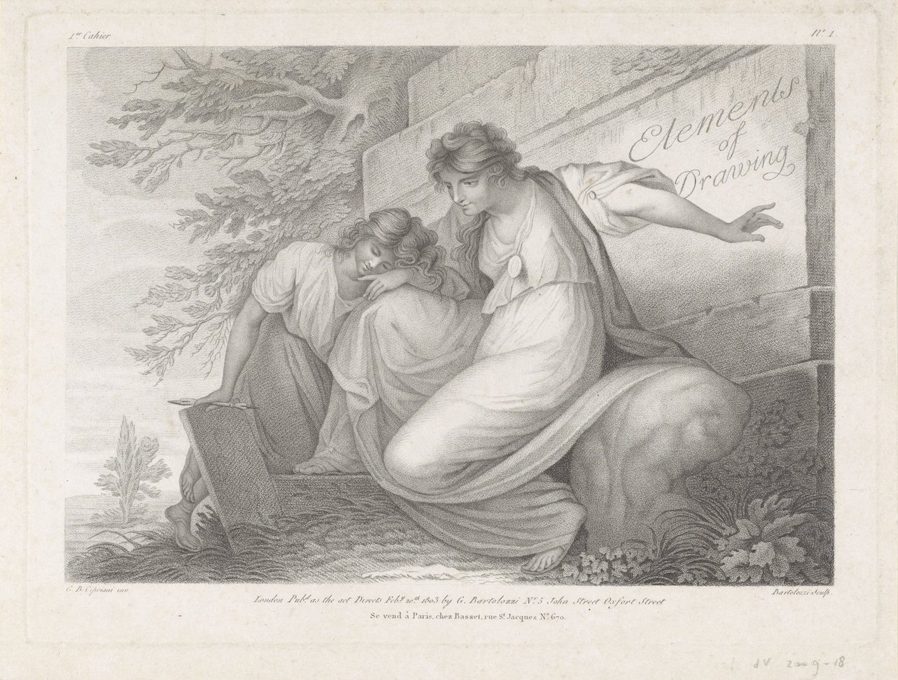 Page de titre avec deux figures dessinant dans un paysage - Francesco Bartolozzi