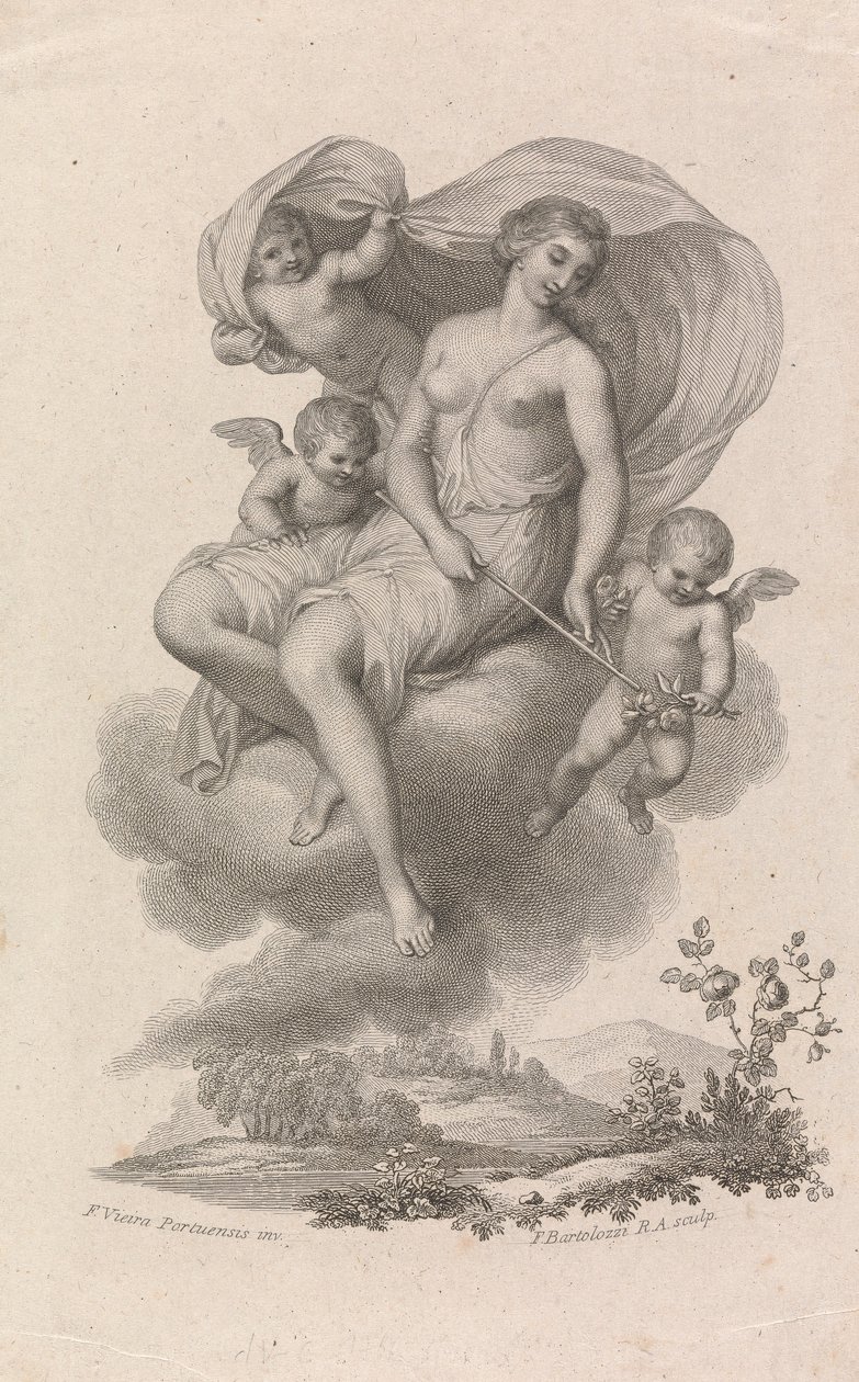 Vénus et trois Cupidons dans le ciel - Francesco Bartolozzi