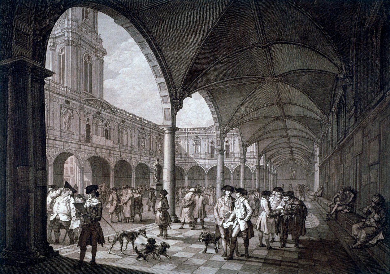 Vue de la Cour de la Bourse Royale avec Marchands et Courtiers, Londres, 1788 - Francesco Bartolozzi