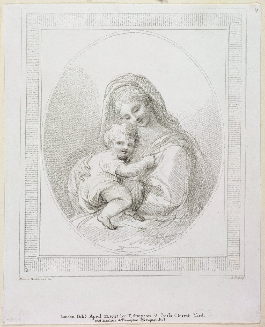 Vierge et Enfant, gravé par Luigi Schiavonetti, 1793 - Francesco Bartolozzi