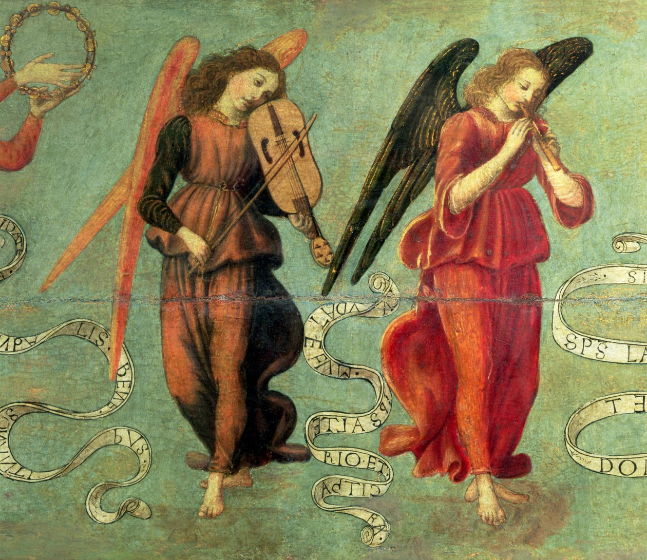 Anges jouant du violon et de la flûte (détail) - Francesco Botticini