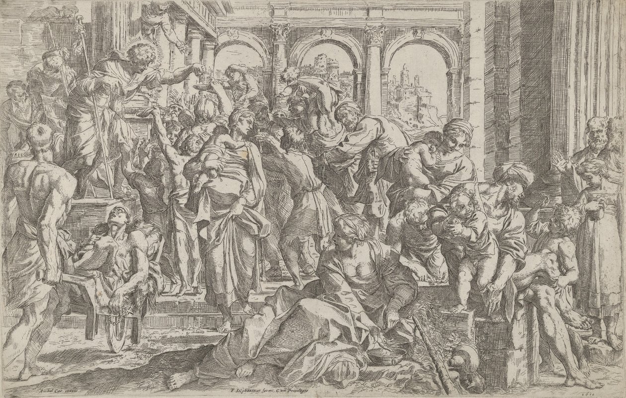 Saint Roch distribuant des aumônes à un groupe de personnes autour de lui, après..., 1590-1600 - Francesco Brizio