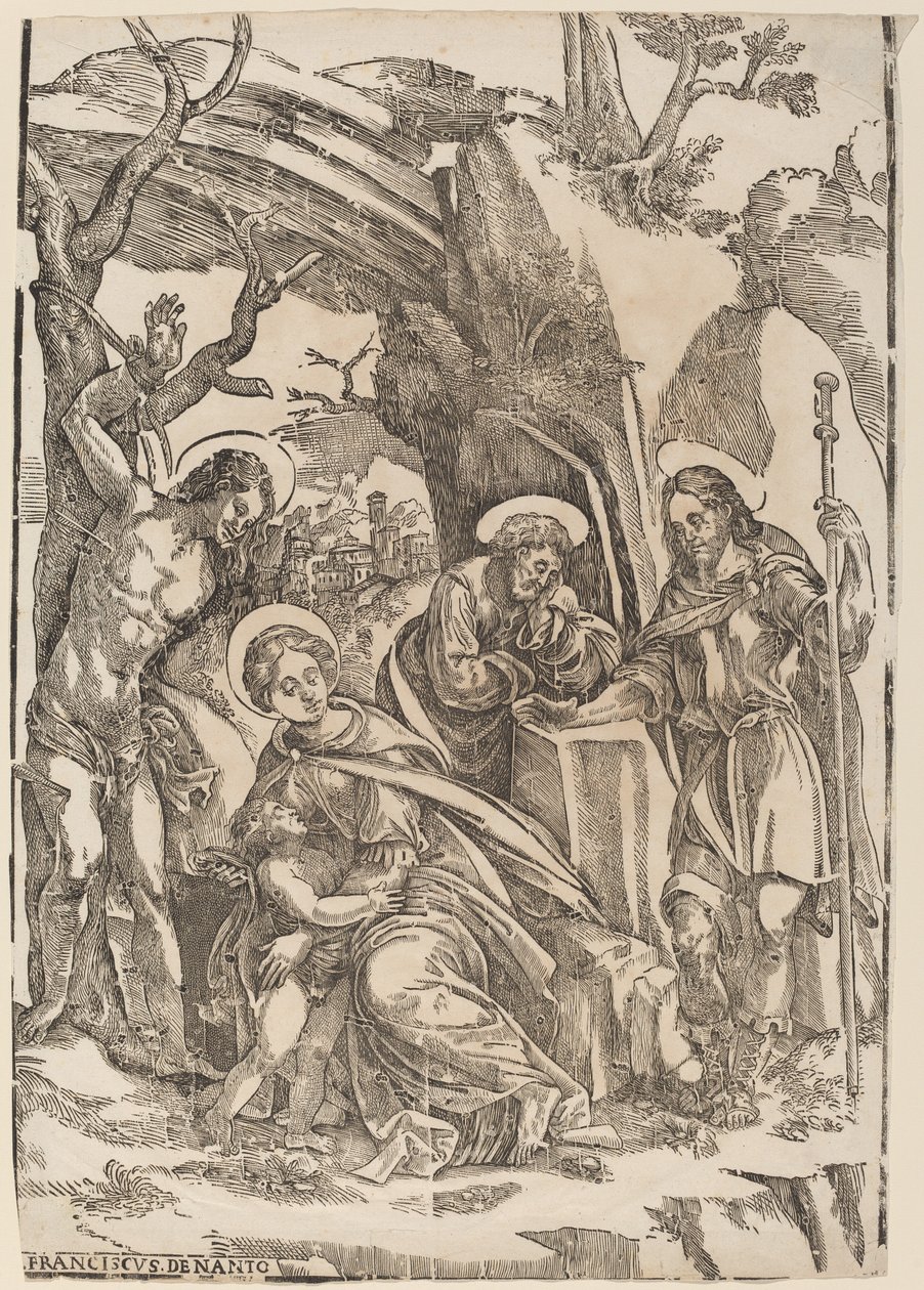 La Sainte Famille avec Saint Sébastien et Saint Roch - Francesco Denanto
