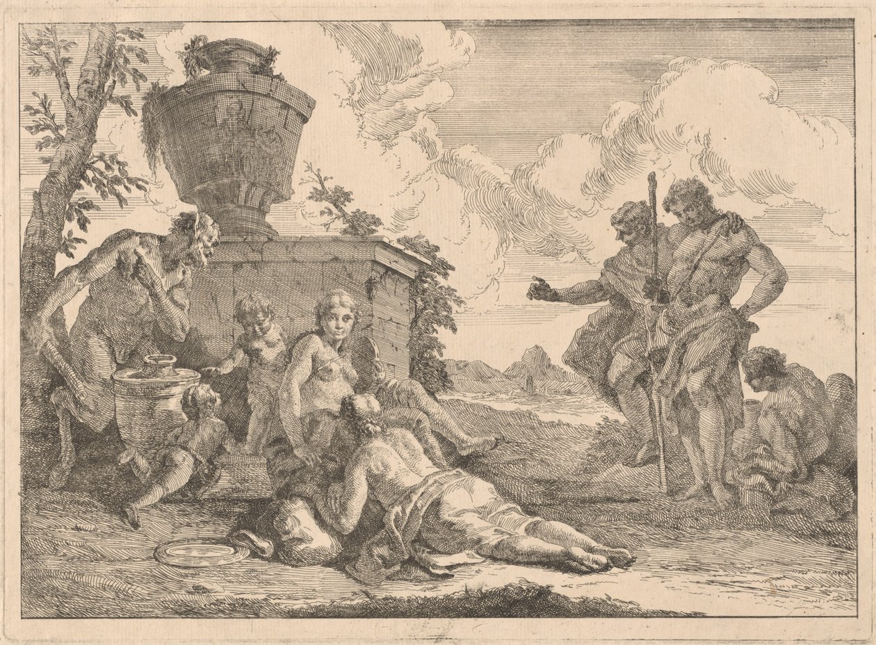 Un satyre avec un bâton et sept autres figures - Francesco Fontebasso