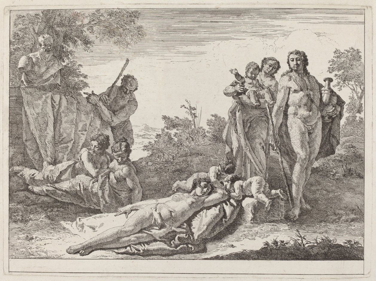 Apollon et nymphes dans un paysage avec un buste de Pan - Francesco Fontebasso