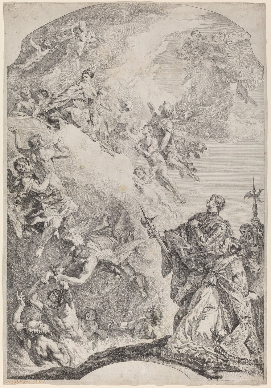 Saint Grégoire I délivrant les âmes du purgatoire - Francesco Fontebasso after Sebastiano Ricci