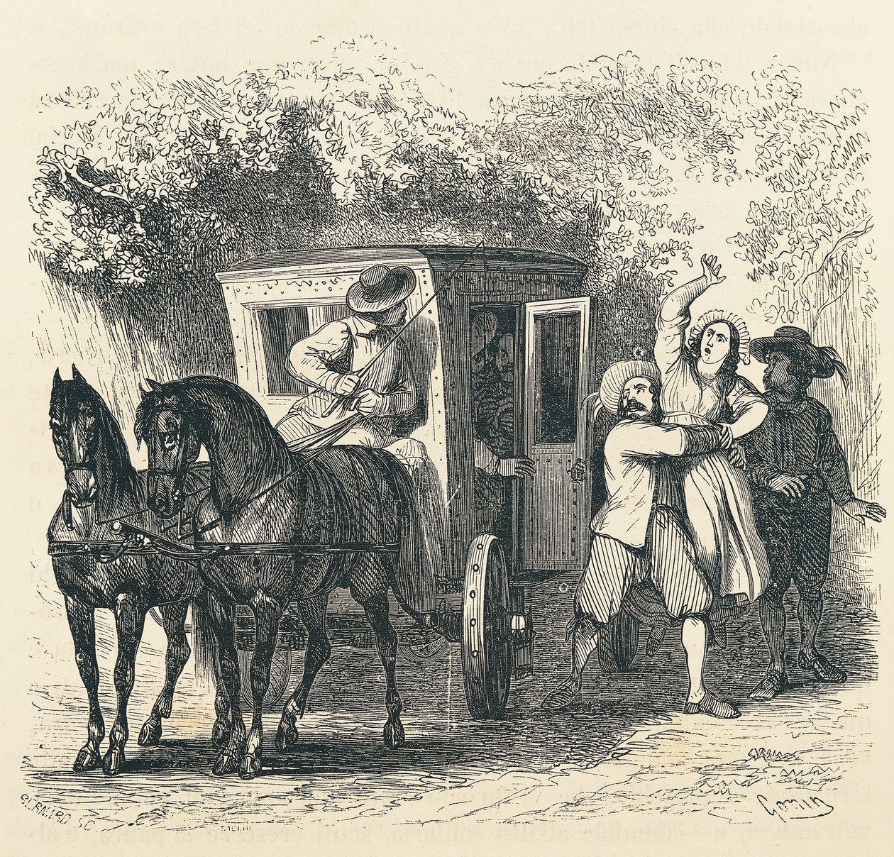 Enlèvement de Lucy, épisode des Fiancés, par Alessandro Manzoni, illustration de Francesco Gonin pour l