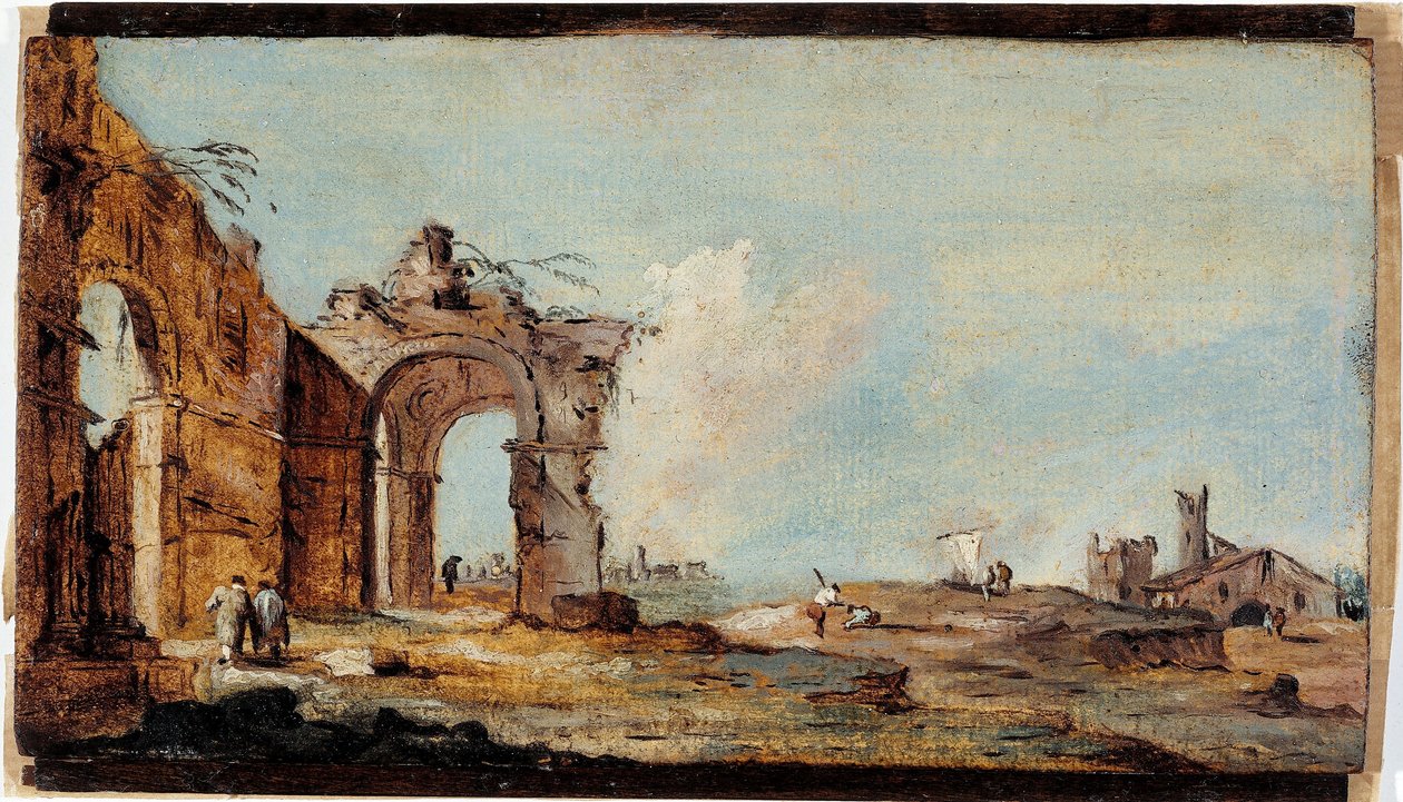 Caprice, avec arche en ruine et maisons de pêcheurs - Francesco Guardi