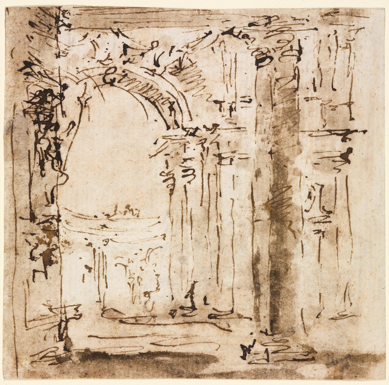 Paire de dessins : Esquisse du labyrinthe de la Villa Pisani et Piazza San Marco avec le Palais des Doges - Francesco Guardi