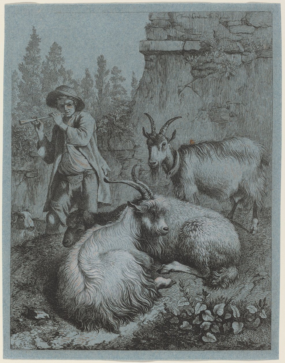 Berger jouant de la flûte à quatre chèvres - Francesco Londonio