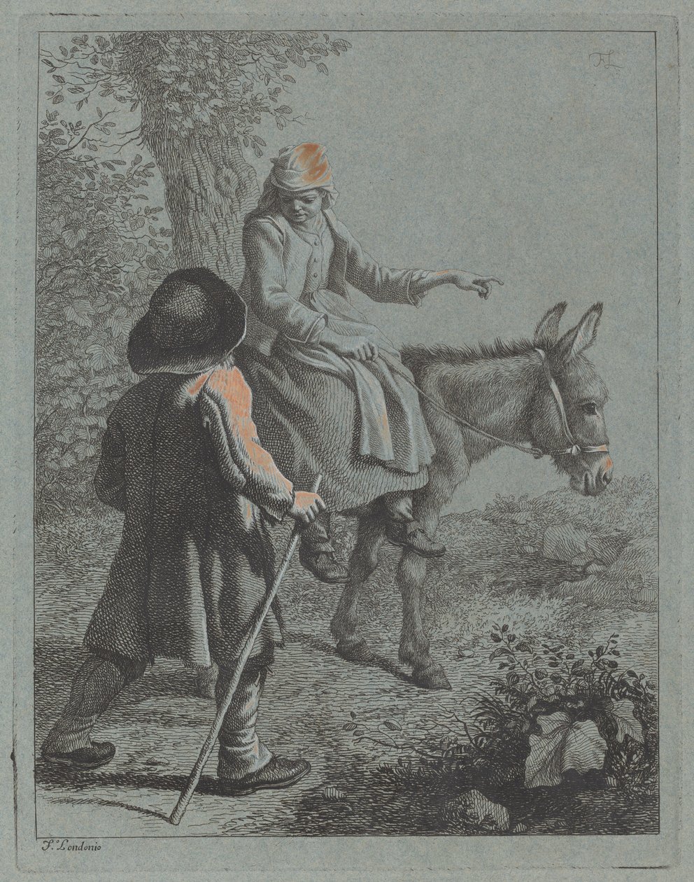 Femme Paysanne Assise sur un Âne et un Homme Paysan - Francesco Londonio