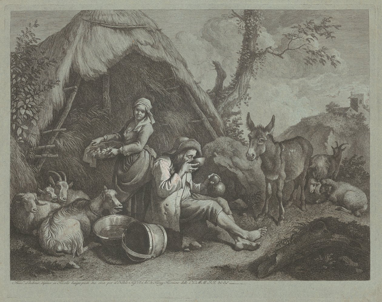 Vieil homme et femme assis avec un panier d