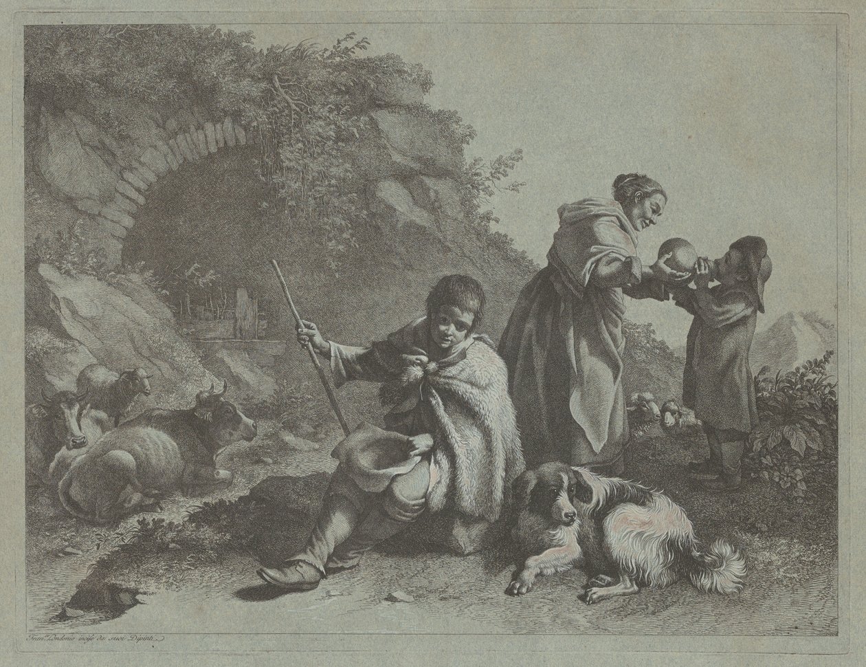 Garçon berger assis et femme donnant à boire à un enfant, 1759-1782 - Francesco Londonio