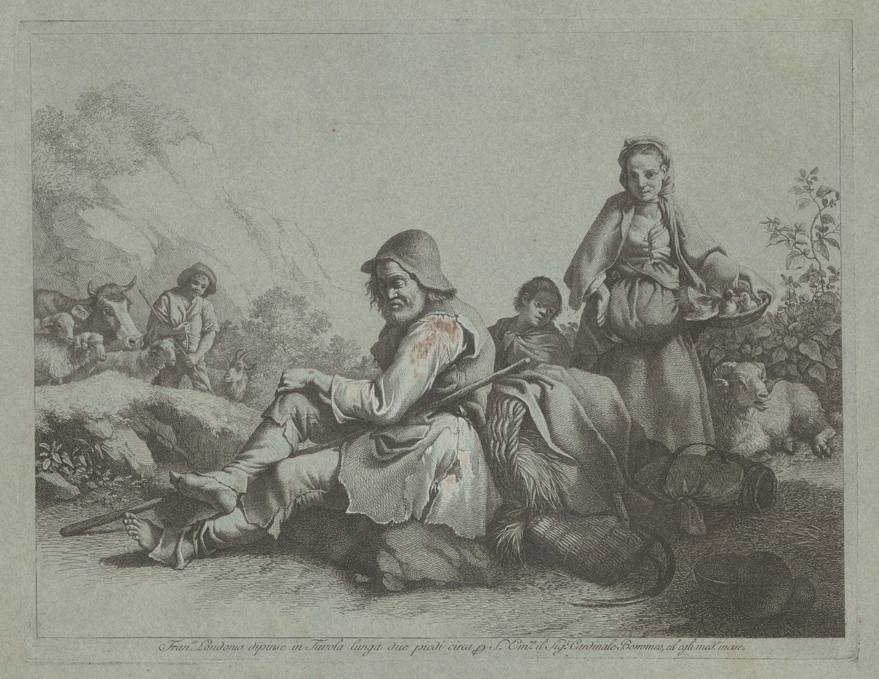 Berger assis et paysanne avec un panier - Francesco Londonio