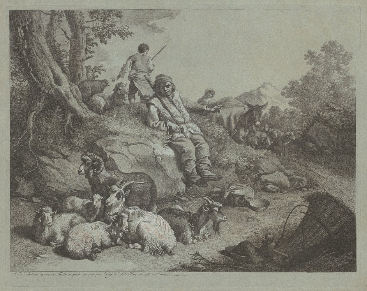 Berger assis devant un troupeau de chèvres, après 1766 - Francesco Londonio
