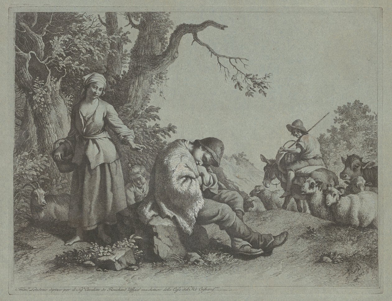 Garçon berger endormi et femme avec un enfant - Francesco Londonio