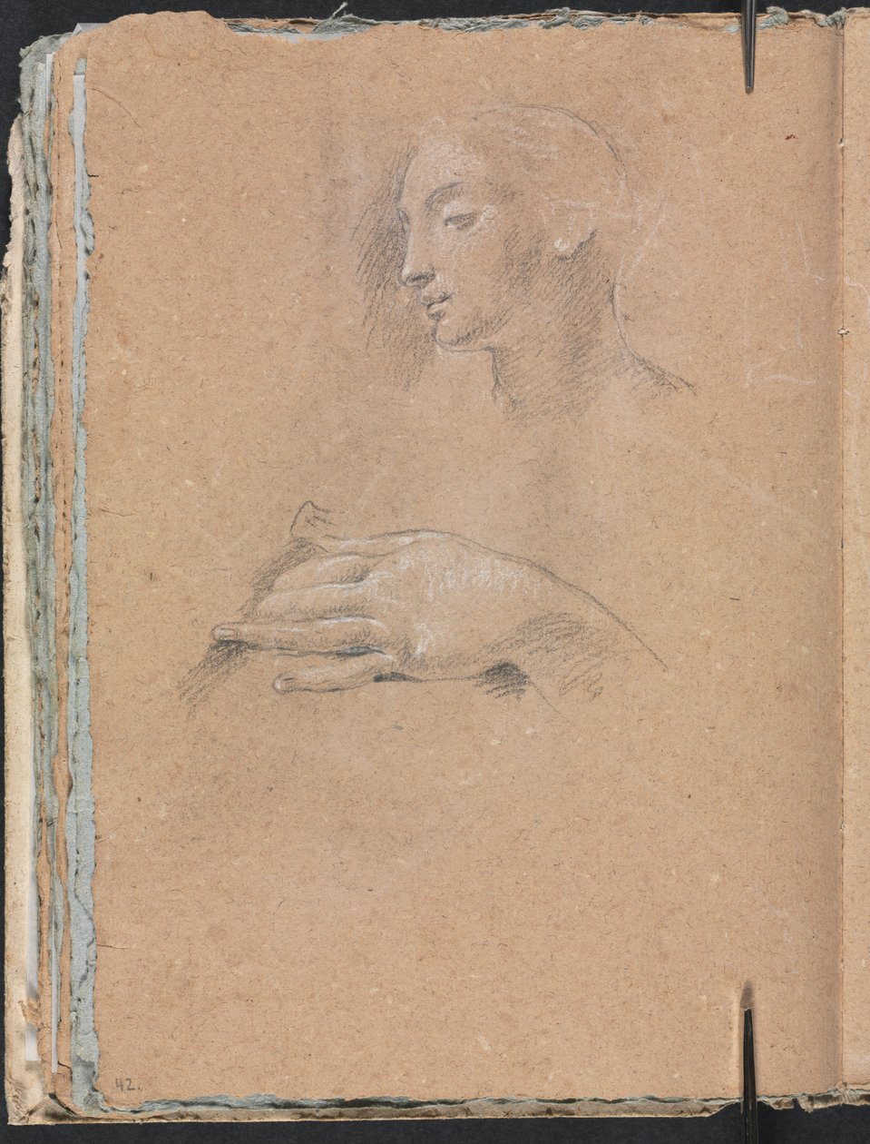 Carnet de croquis de Vérone : Tête de femme et main gauche page 42, 1760 - Francesco Lorenzi