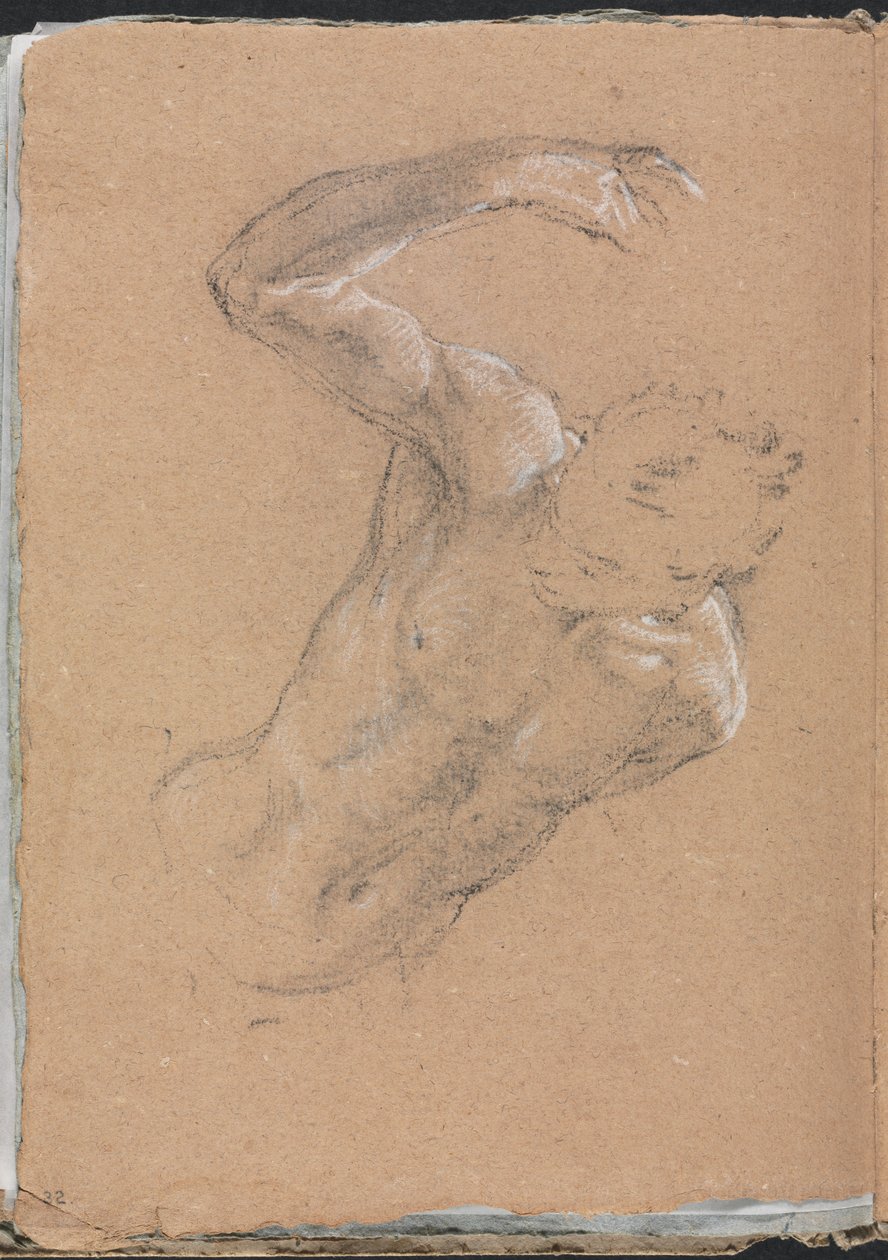 Carnet de croquis de Vérone : Nu masculin avec bras droit levé, page 32, 1760 - Francesco Lorenzi