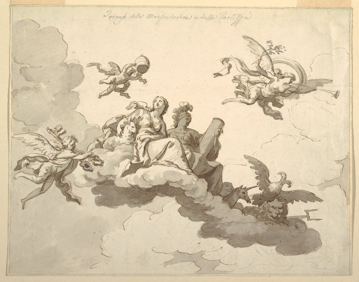 Design pour un plafond peint : Triomphe de la douceur et de la force - Francesco Manno