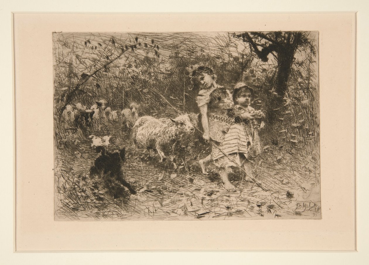Enfants avec des moutons - Francesco Paolo Michetti