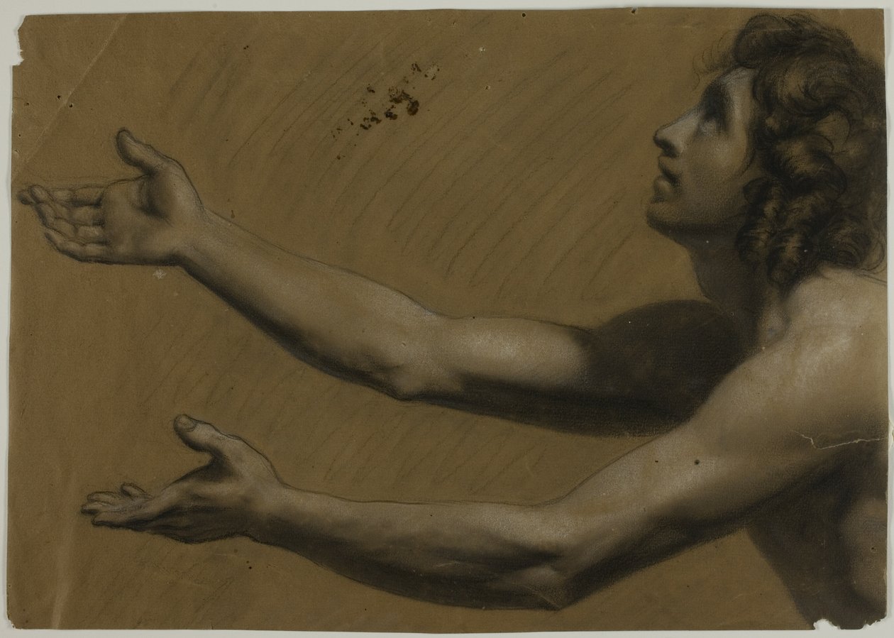 Jeune homme regardant vers le haut avec les bras tendus (recto) ; femme tenant un miroir (verso) - Francesco Podesti