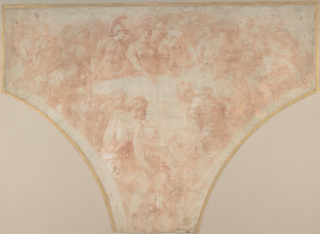 La pomme de discorde lancée par Éris au mariage de Pélée et Thétis : Étude pour fresque..., 1504-70 - Francesco Primaticcio