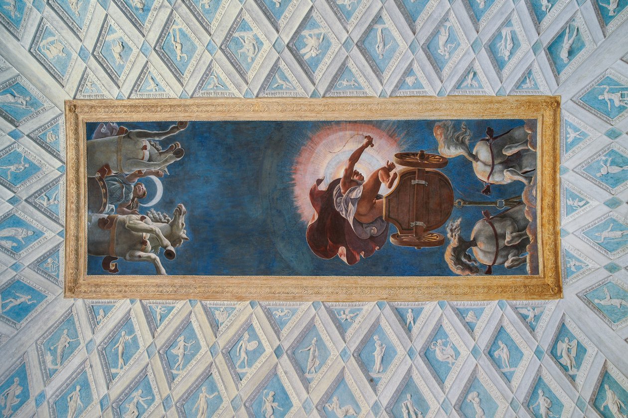 Chambre du Soleil et de la Lune : les chars du Soleil et de la Lune conduits par Diane et Apollon - Francesco Primaticcio