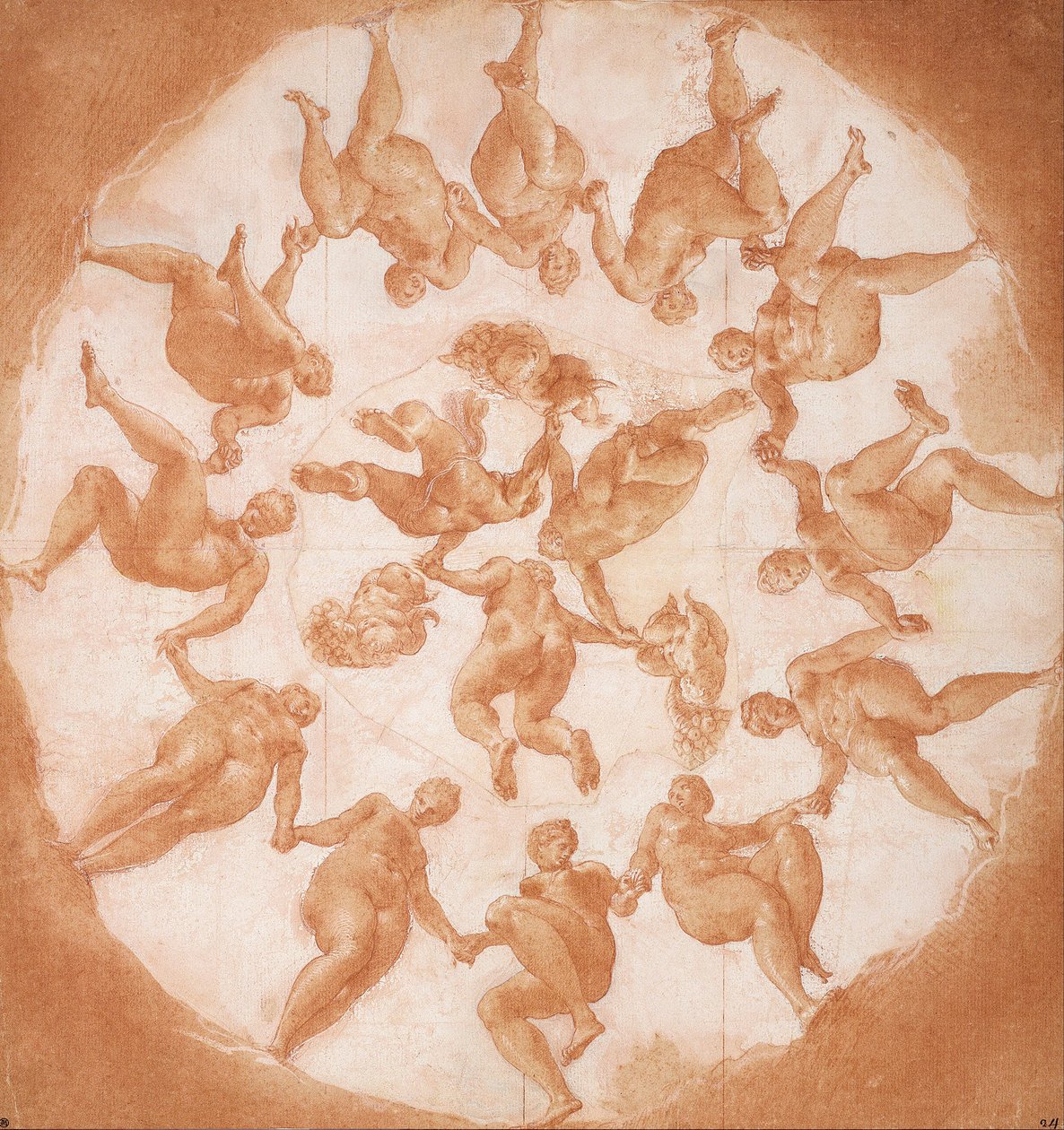 Danse des heures et trois putti avec des cornes d