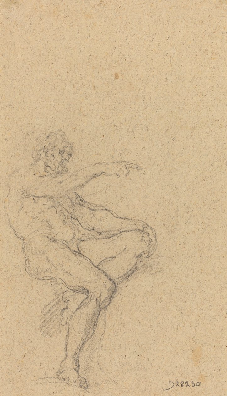 Un Homme Nu Assis Pointant vers la Droite - Francesco Solimena