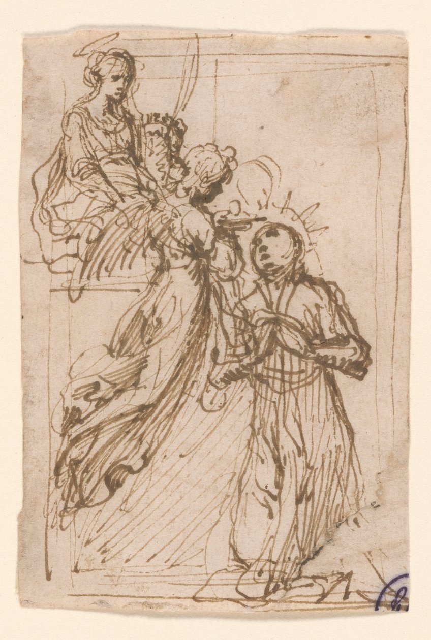 Le bienheureux Stanislas Kostka recevant la communion des anges assisté par Sainte Barbara - Francesco Vanni