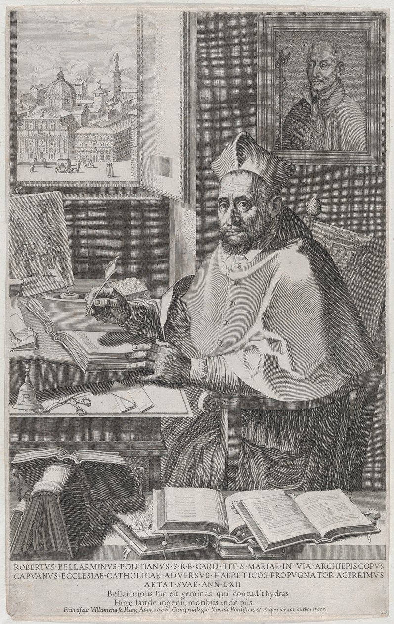 Le Cardinal Roberto Bellarmino à son bureau, écrivant - Francesco Villamena