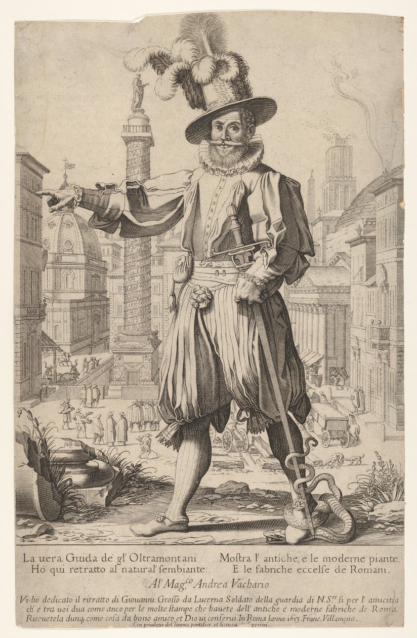 Giovanni Alto Johann Alten, Ioannes Altus debout sur la colline du Quirinal à Rome, avec hi..., 1613 - Francesco Villamena