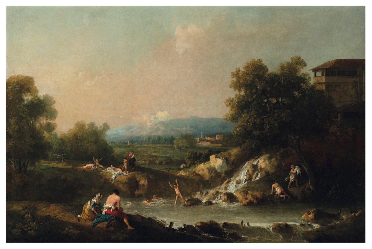 Un paysage fluvial avec des baigneurs - Francesco Zuccarelli