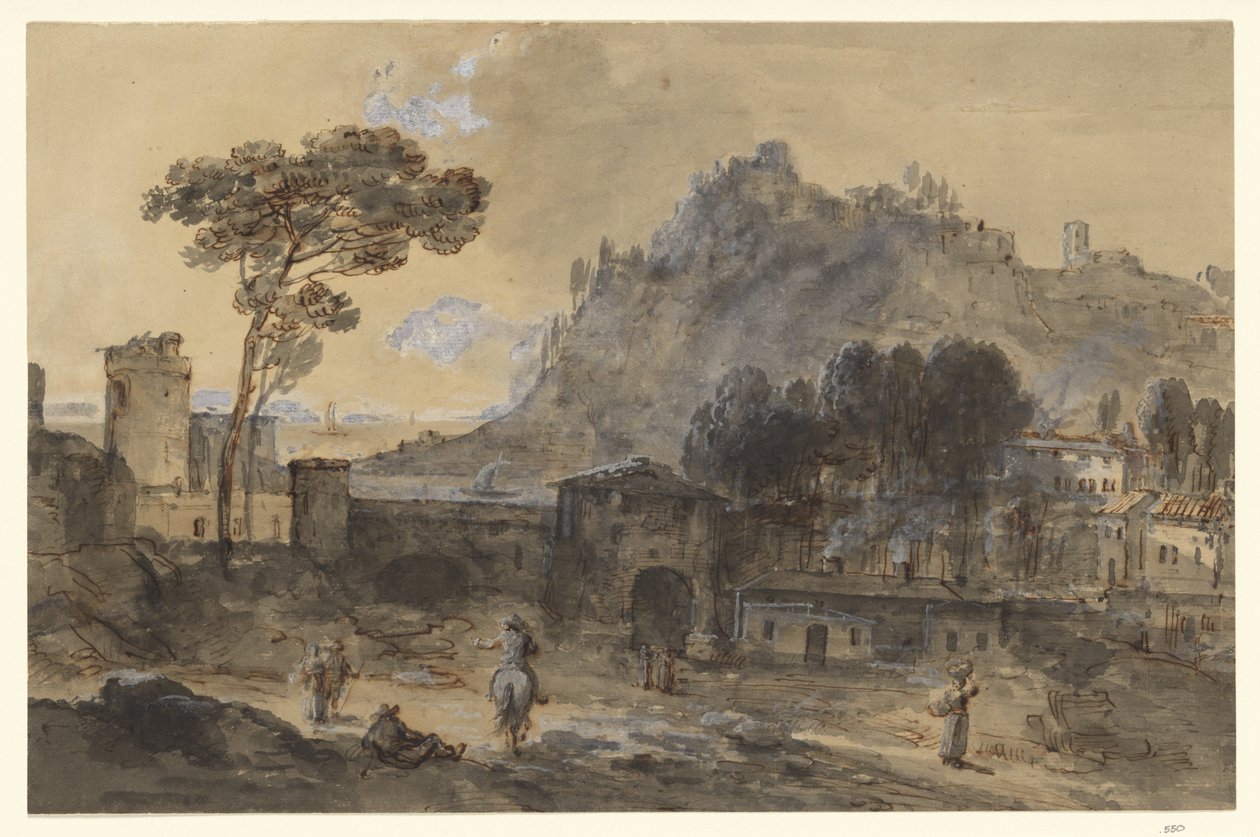 Paysage classique : une ville et une montagne sur la côte - Francesco Zuccarelli