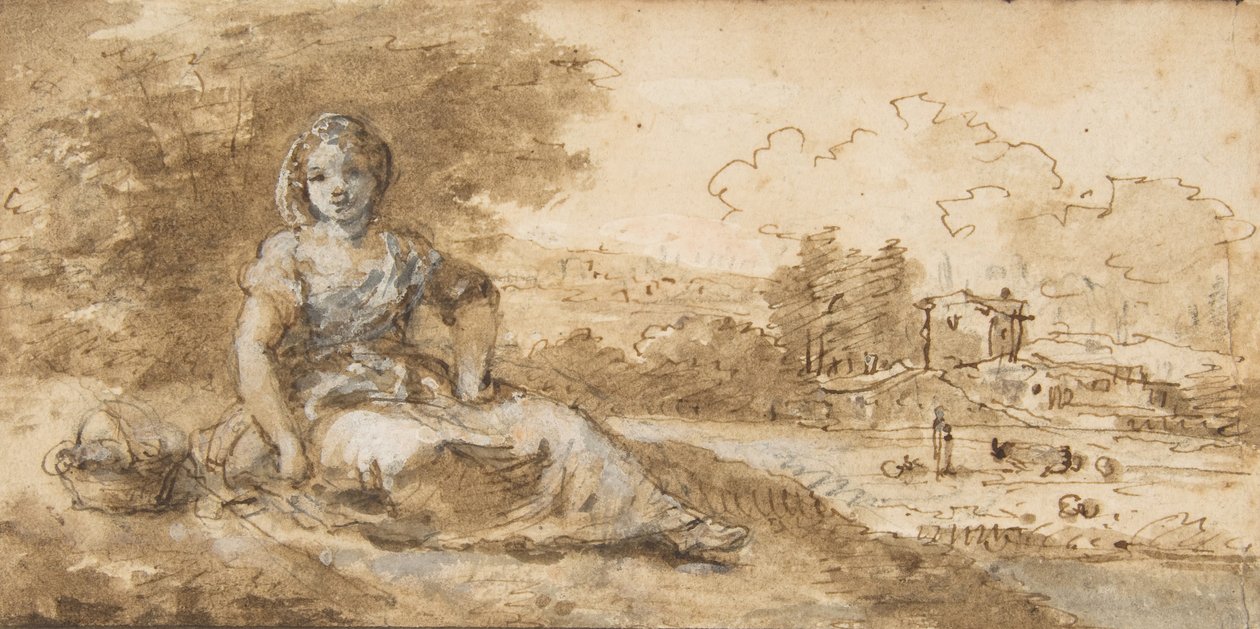 Fille Assise dans un Paysage - Francesco Zuccarelli