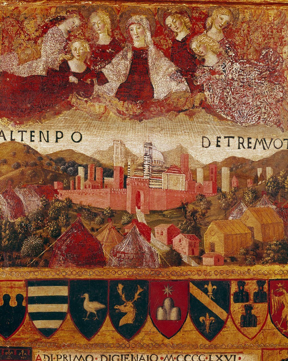 Ex voto : La Vierge Marie protégeant la ville de Sienne lors des tremblements de terre de 1466-1467 (détail) - Francesco di Giorgio Martini