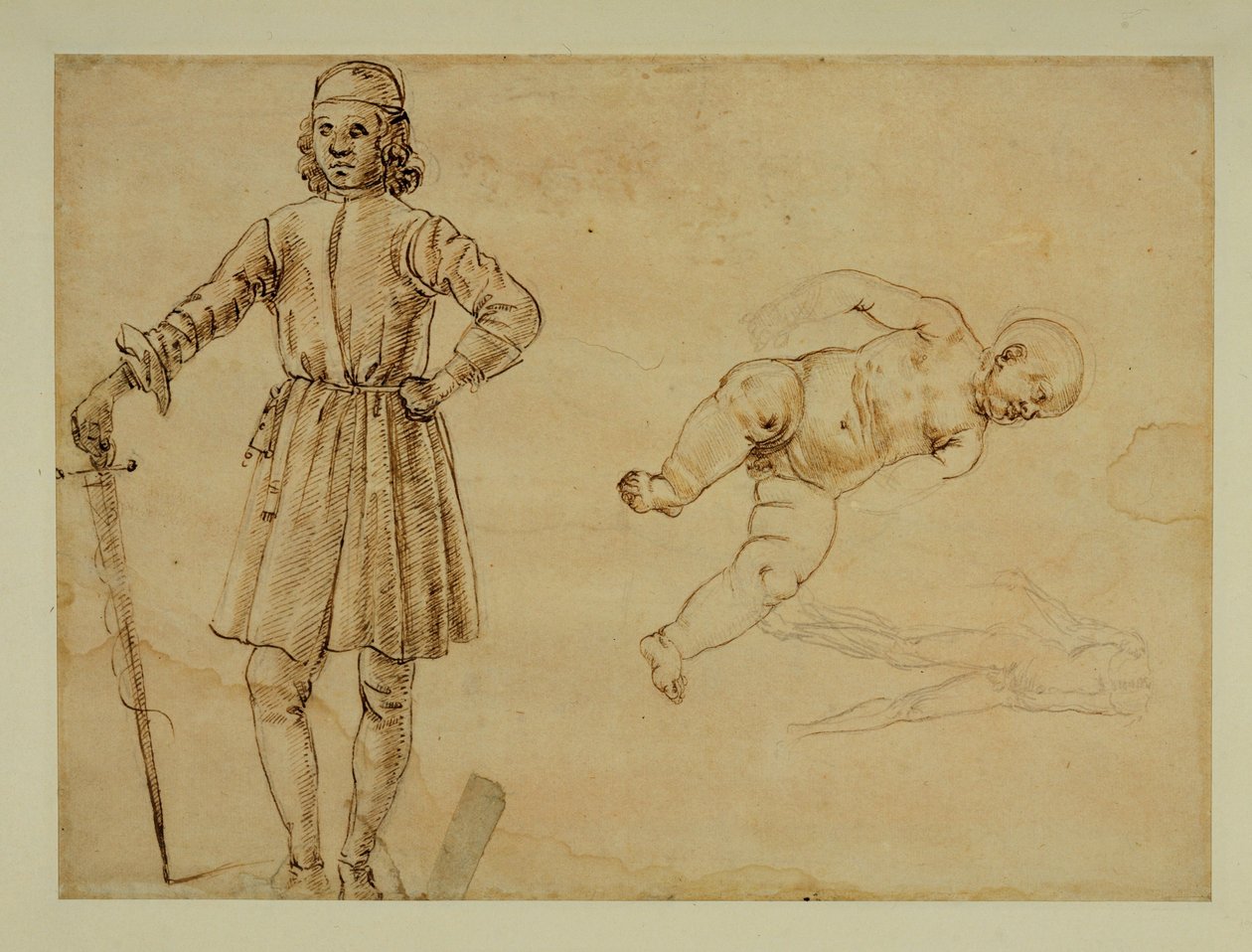 Un enfant assis ; un homme debout tenant une épée ... - Francesco di Simone (attr. to)