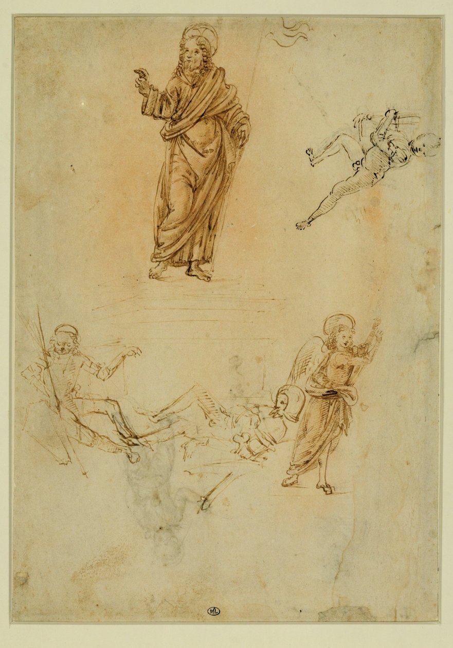 Résurrection du Christ ; un ange ; un enfant nu courant vers la gauche ... - Francesco di Simone (attr. to)