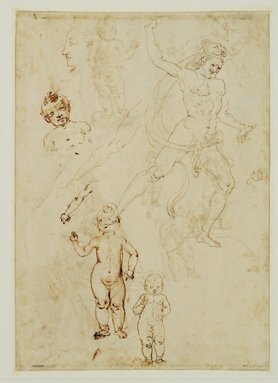 Hercule ; trois enfants ; tête masculine tournée vers la gauche... - Francesco di Simone (attr. to)