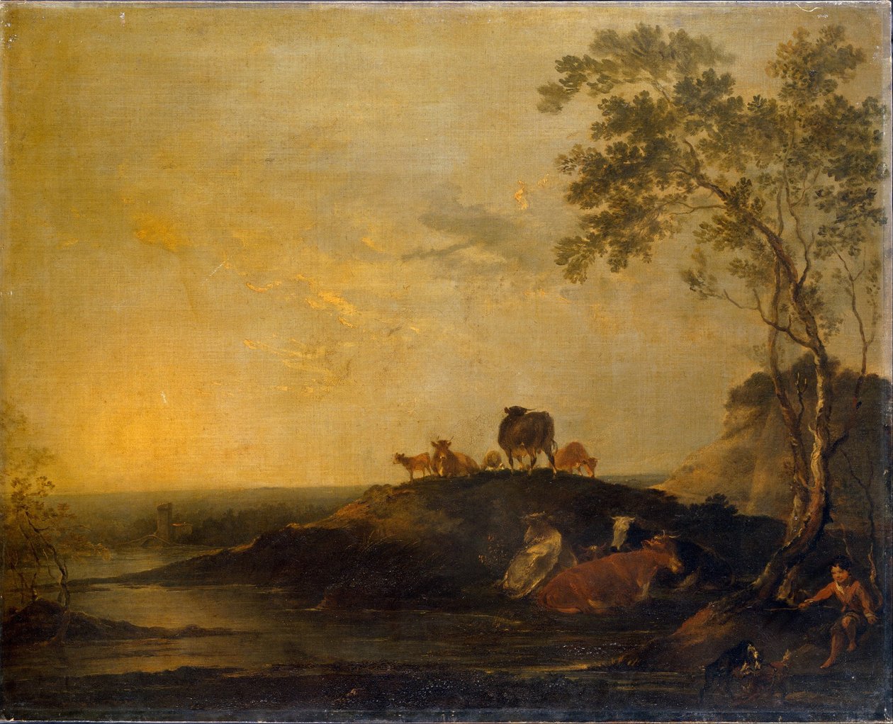 Paysage avec du bétail Vaches sur une colline près d