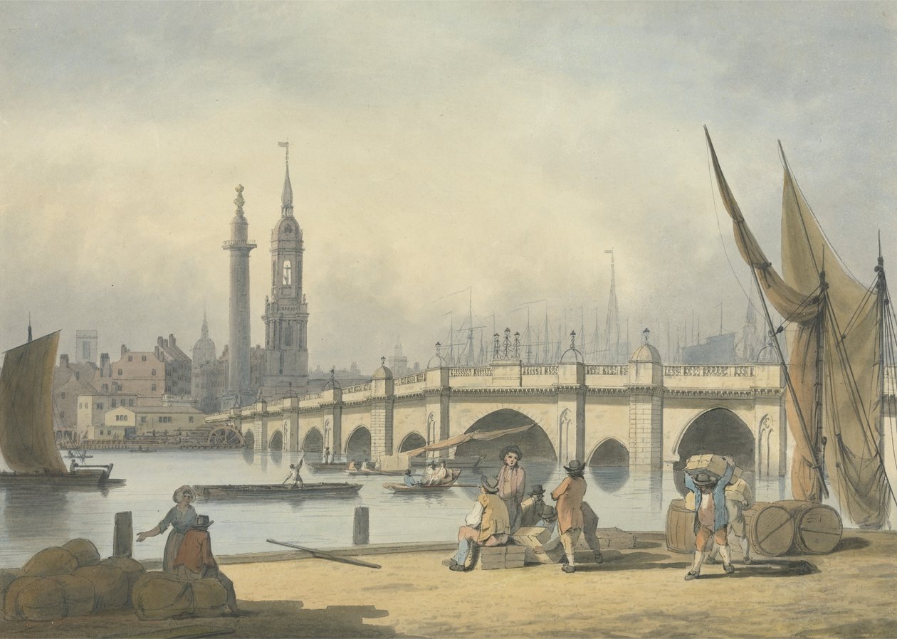 Pont de Londres et le Monument, vers 1795 - Francis Nicholson