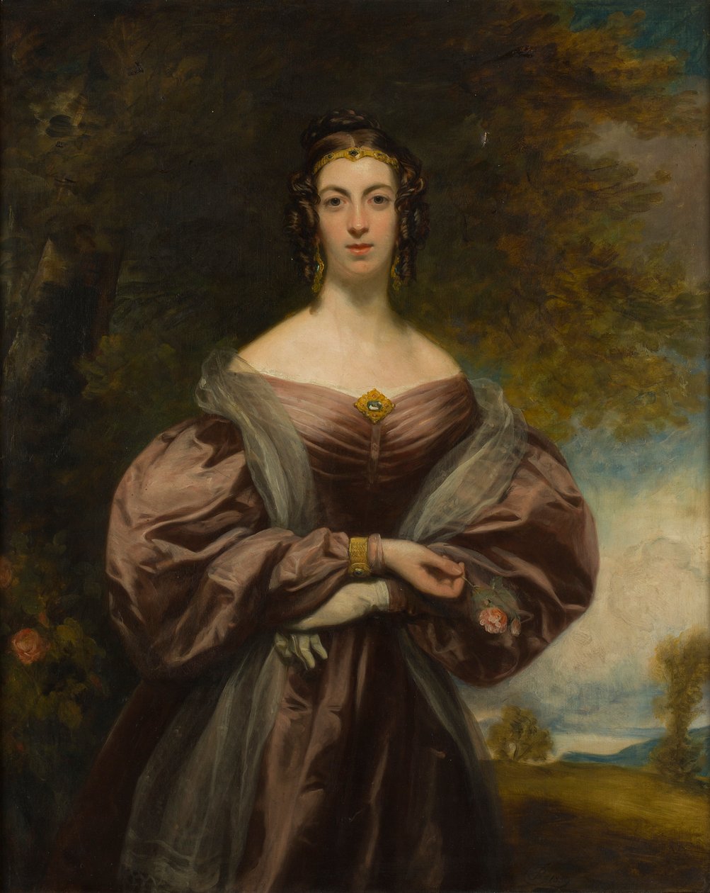 Portrait de Jessie Duff tenant une rose - Francis (follower of) Grant